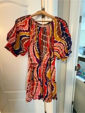 Uncle Frank Multicolor Abstract Puff-Sleeve Mini Dress NET